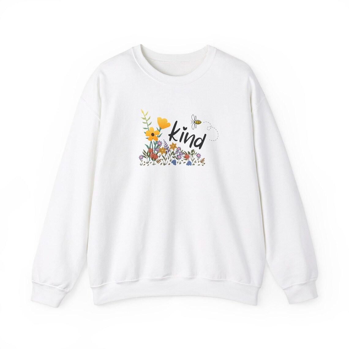 Bee Be Kind Crewneck Sweatshirt Whimsical Flower Field Design view 2
