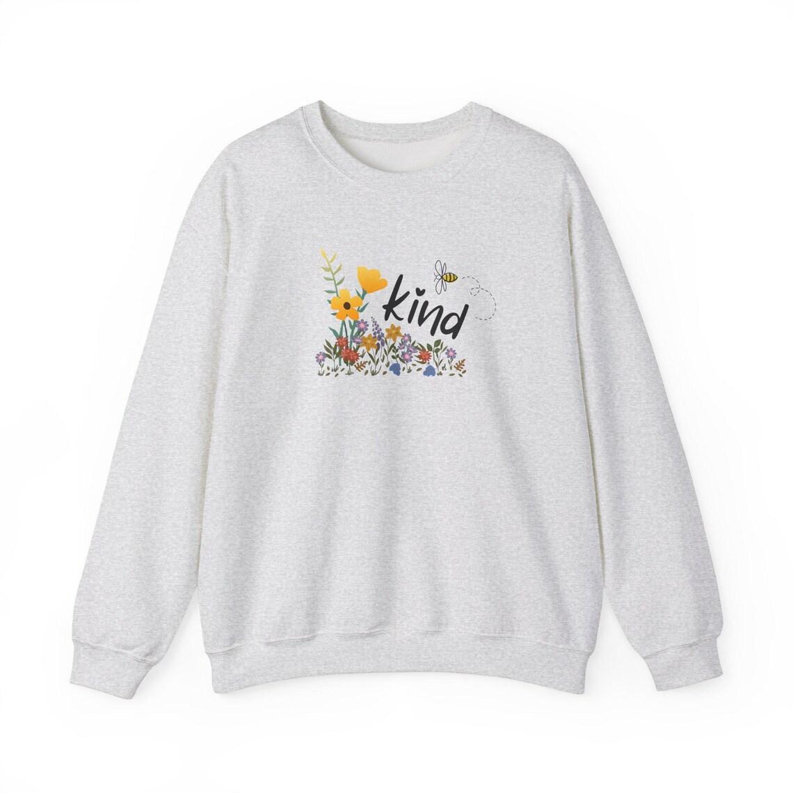 Bee Be Kind Crewneck Sweatshirt Whimsical Flower Field Design view 3