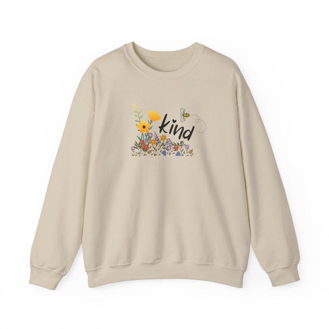 Bee Be Kind Crewneck Sweatshirt Whimsical Flower Field Design view 4