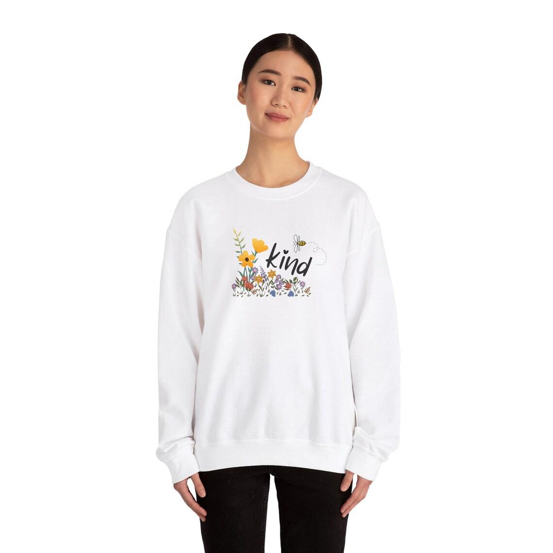 Bee Be Kind Crewneck Sweatshirt Whimsical Flower Field Design view 8