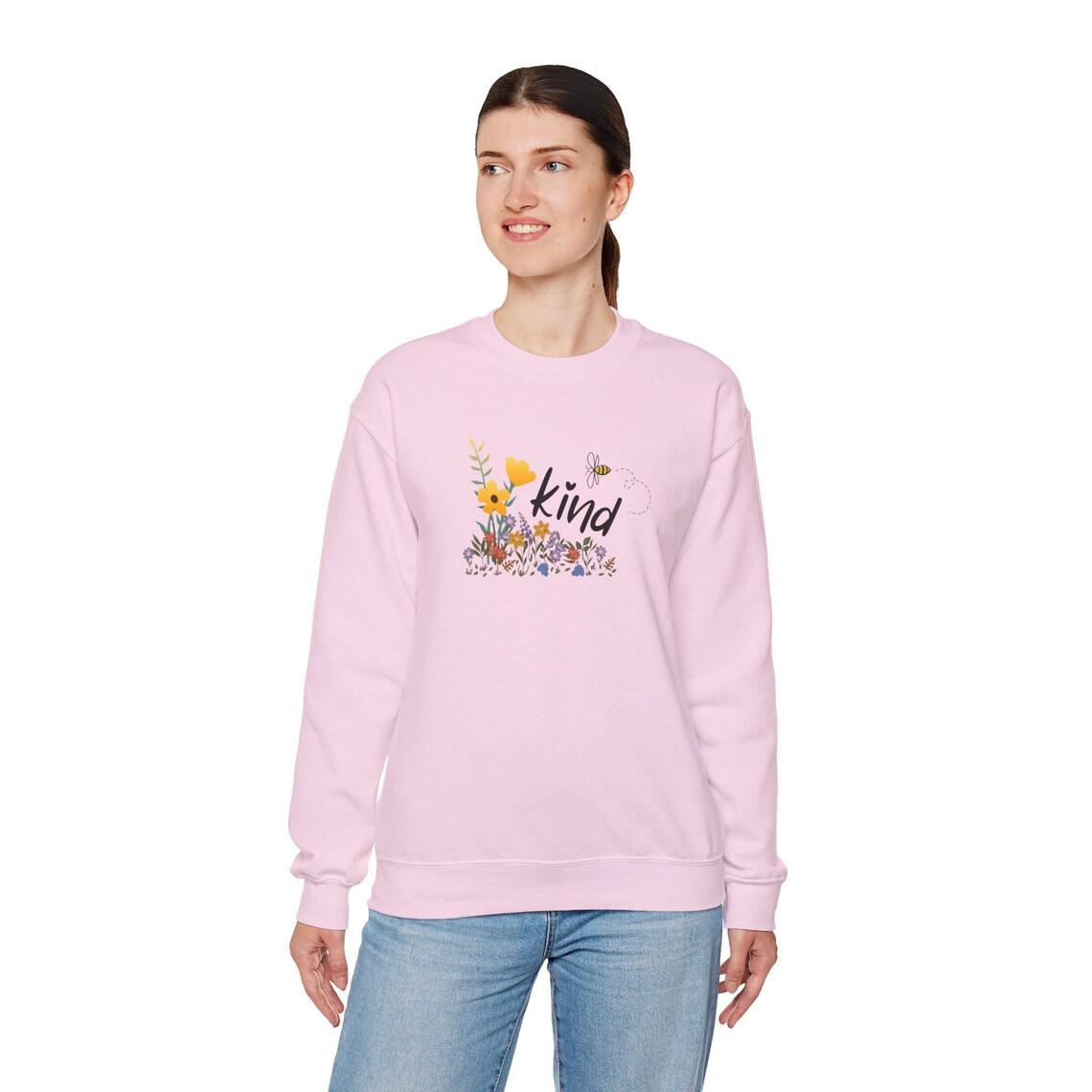 Bee Be Kind Crewneck Sweatshirt Whimsical Flower Field Design view 9