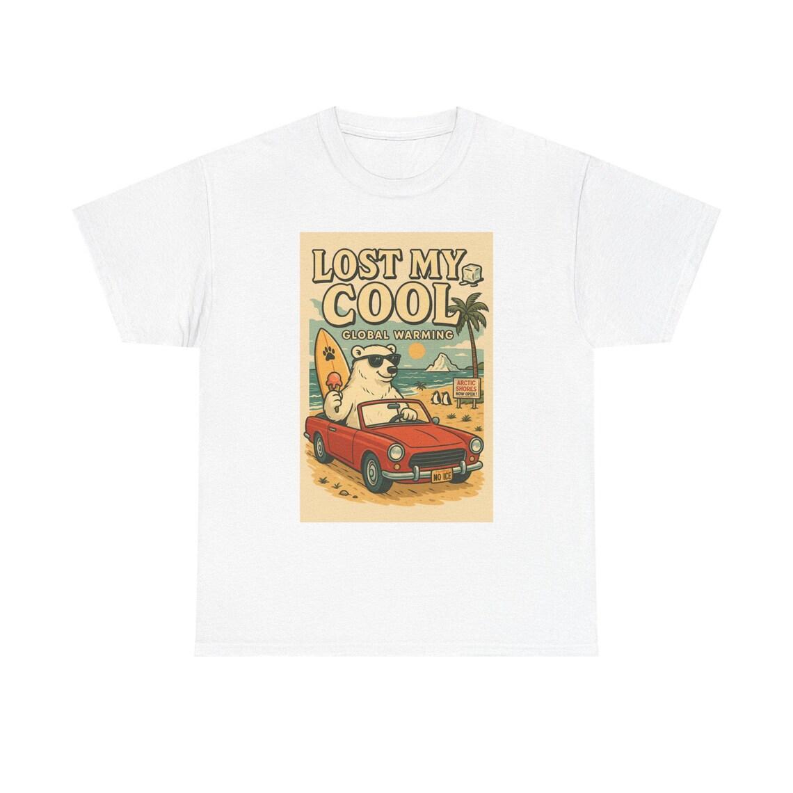 Funny Polar Bear Climate Change T-Shirt: Retro Beach Design