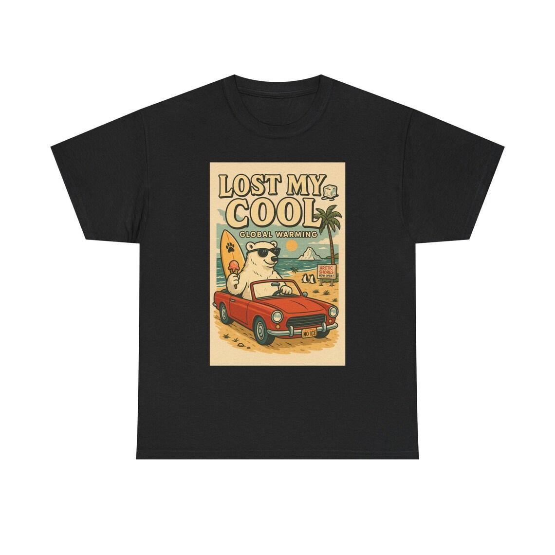 Funny Polar Bear Climate Change T-Shirt: Retro Beach Design view 2