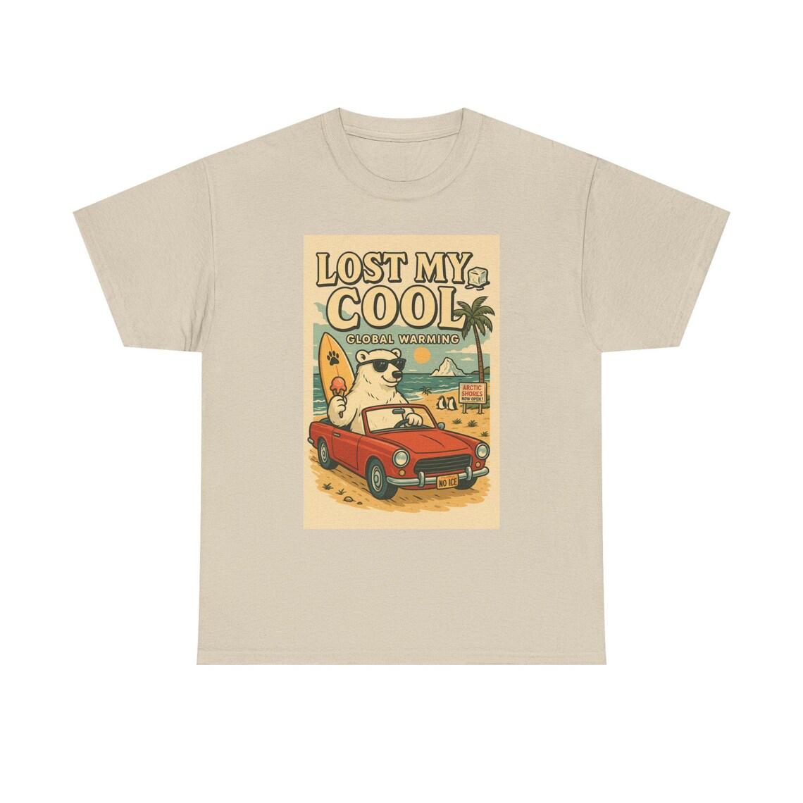 Funny Polar Bear Climate Change T-Shirt: Retro Beach Design view 3
