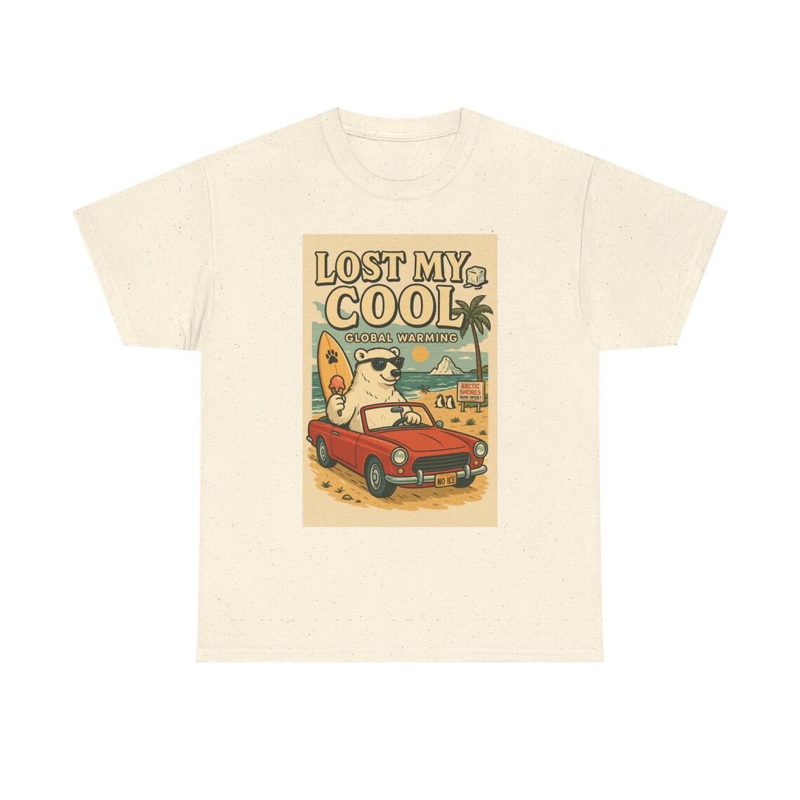 Funny Polar Bear Climate Change T-Shirt: Retro Beach Design view 5