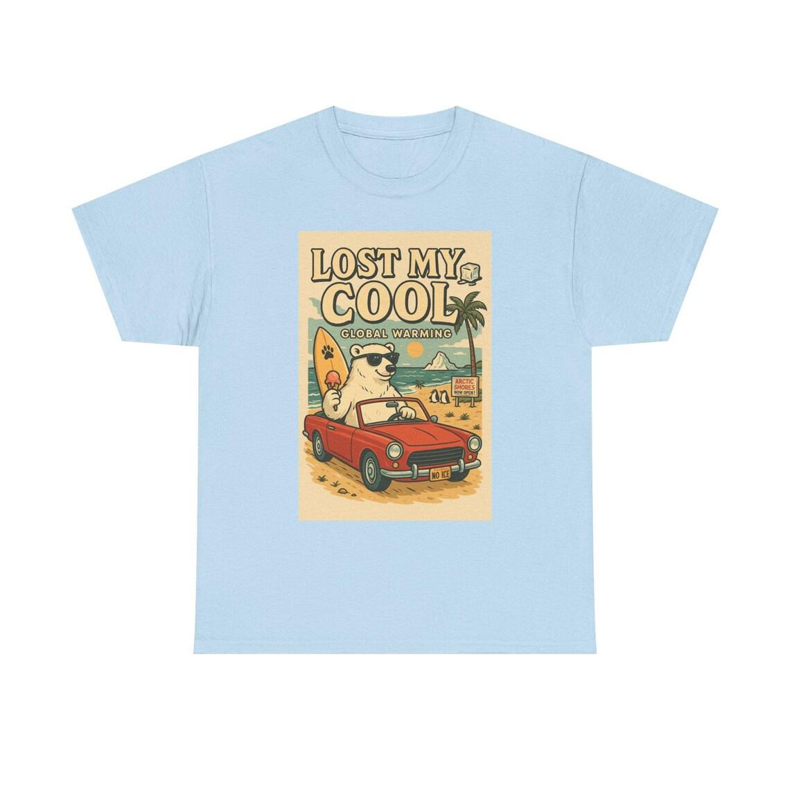 Funny Polar Bear Climate Change T-Shirt: Retro Beach Design view 7
