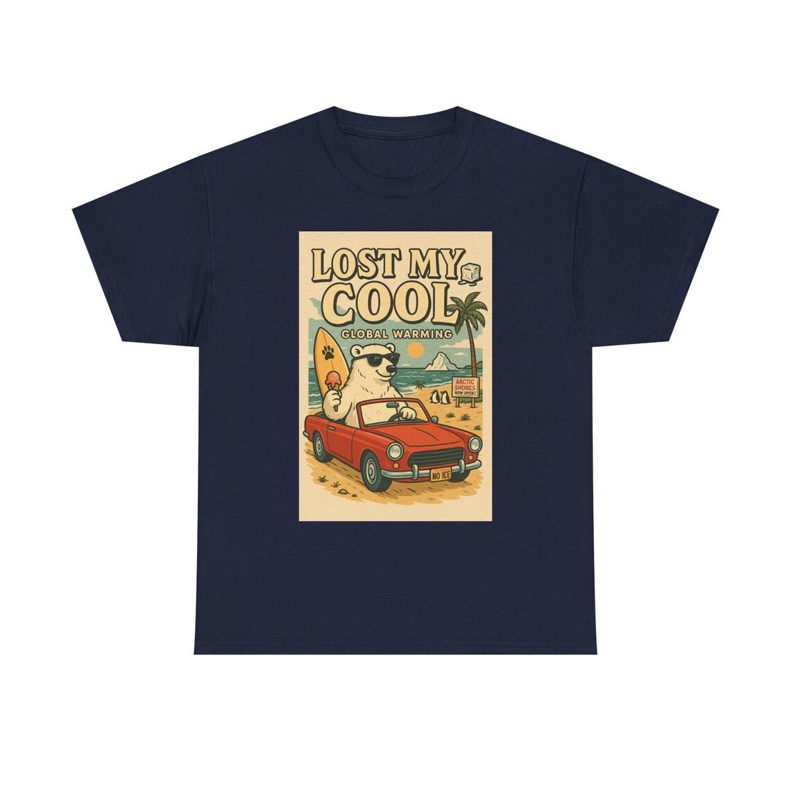 Funny Polar Bear Climate Change T-Shirt: Retro Beach Design view 9