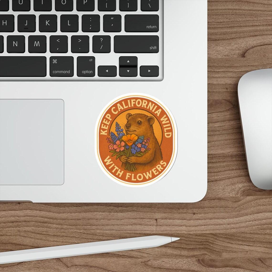 Keep California Wild With Flowers Vintage Rock Hyrax & Native Wildflowers Retro Nature Sticker view 10