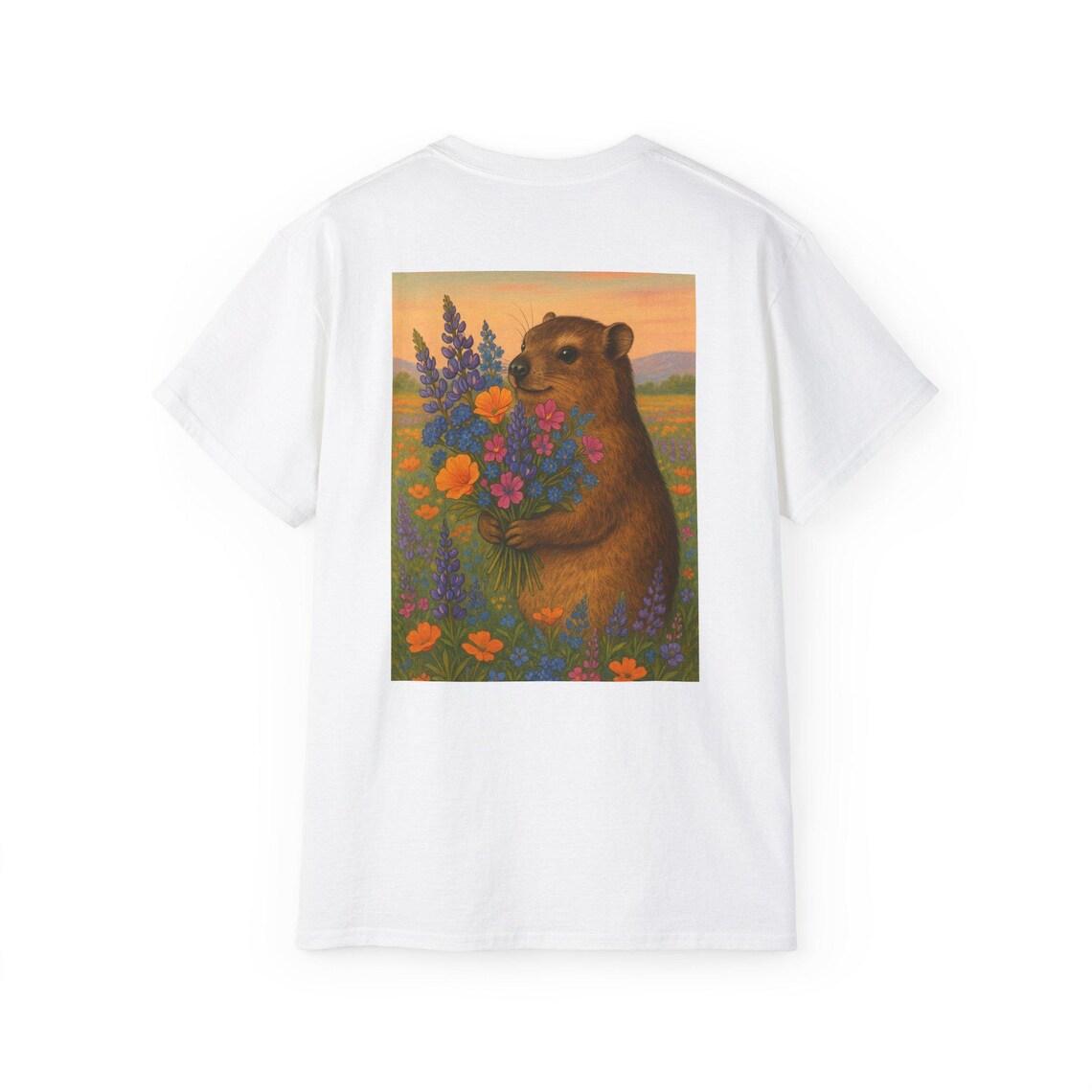 Keep California Wild With Flowers Vintage Rock Hyrax & Native Wildflowers Retro Nature T-Shirt view 2