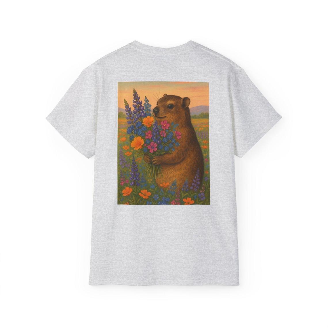 Keep California Wild With Flowers Vintage Rock Hyrax & Native Wildflowers Retro Nature T-Shirt view 3