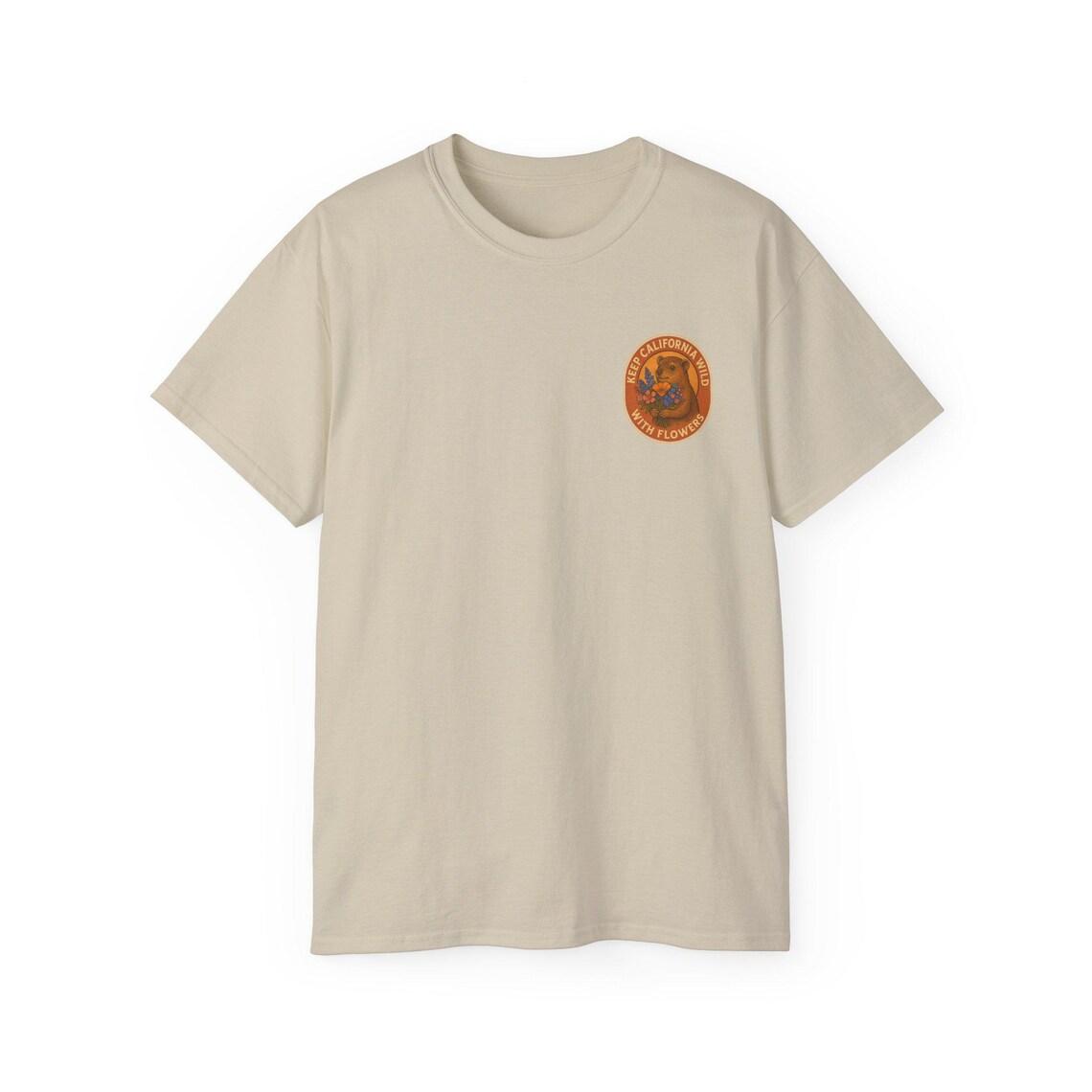 Keep California Wild With Flowers Vintage Rock Hyrax & Native Wildflowers Retro Nature T-Shirt view 6